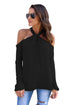 Sexy Black Knot Neckline Cold Shoulder Long Sleeve Top